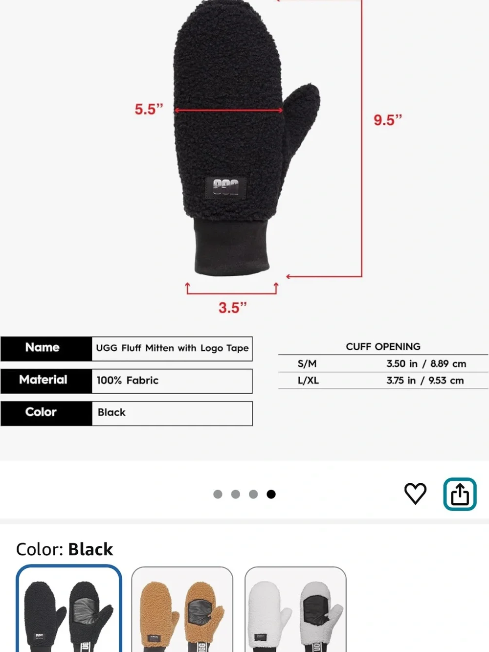 UGG Sherpa Mittens with Leather Palm | Black | L/XL